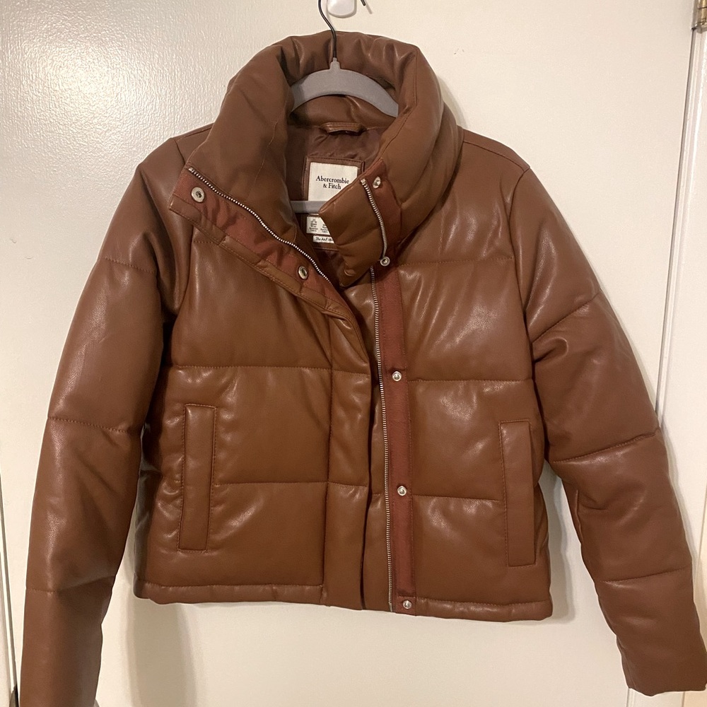 A&F Vegan Leather Mini Puffer in Brown- Small